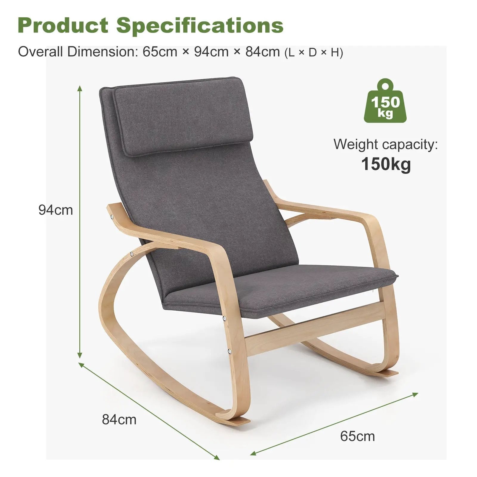 Stable Wooden Frame Leisure Rocking Chair with Removable Upholstered Cushion by DirectDeals