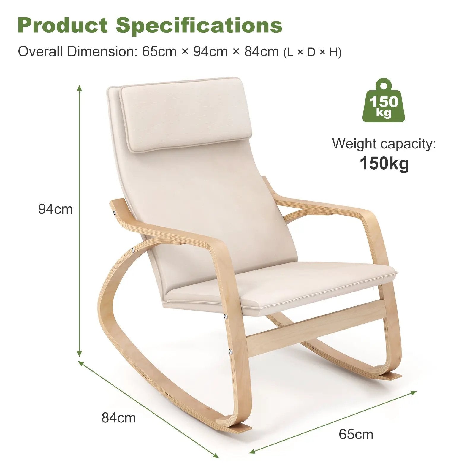 Stable Wooden Frame Leisure Rocking Chair with Removable Upholstered Cushion by DirectDeals