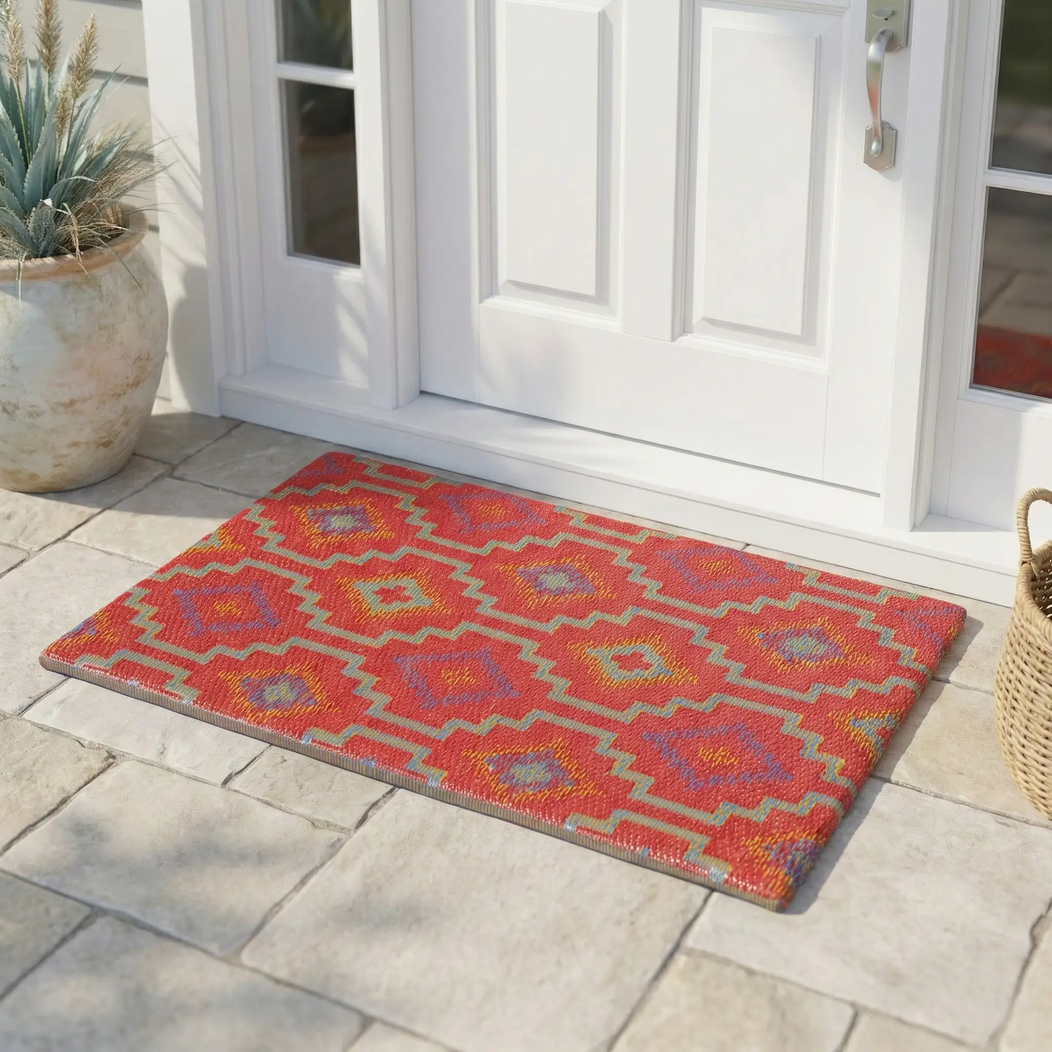 Lhasa Orange & Violet Outdoor Doormat – 24" x 36" Non-Slip, Recycled Plastic by Fab Habitat