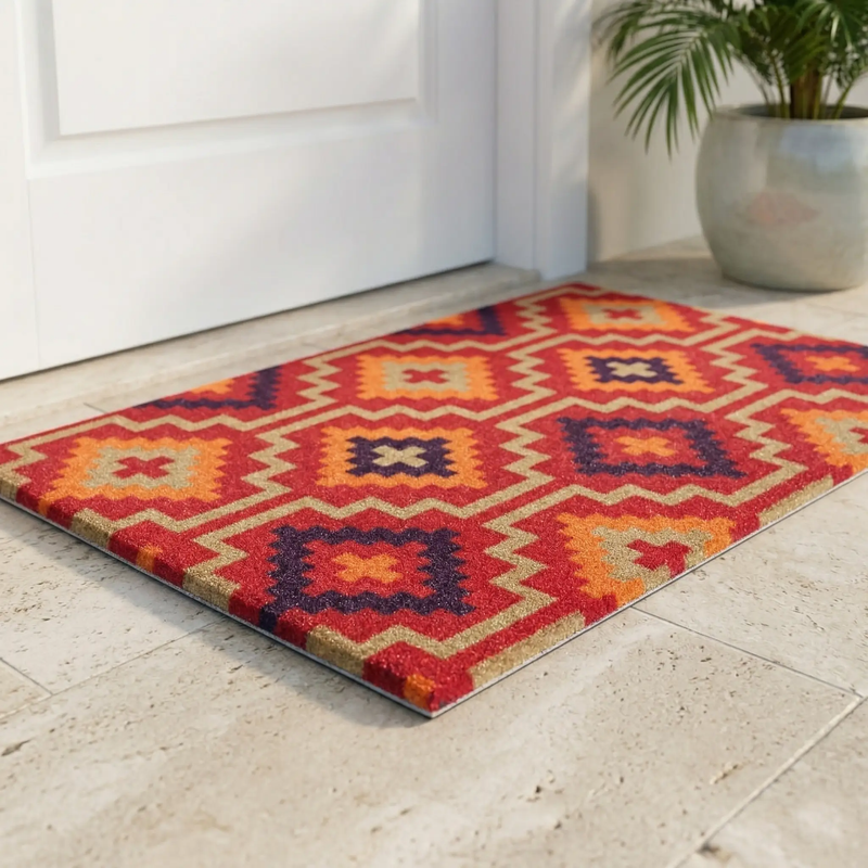 Lhasa Kilim - Red Coir Doormat by Fab Habitat