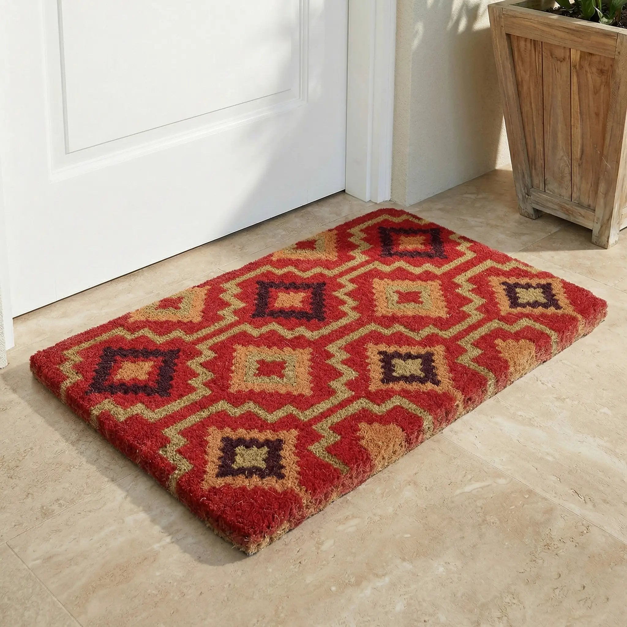 Lhasa Kilim - Red Coir Doormat by Fab Habitat