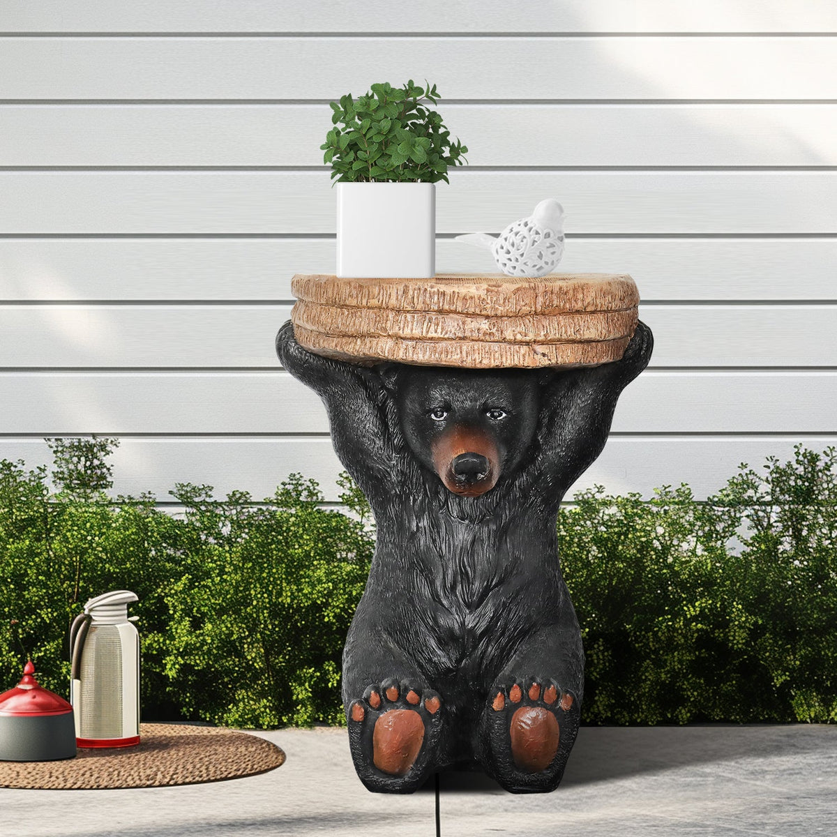 Concrete Outdoor Side Table Bear Holding Top 15 Inch, photo 3 of 8