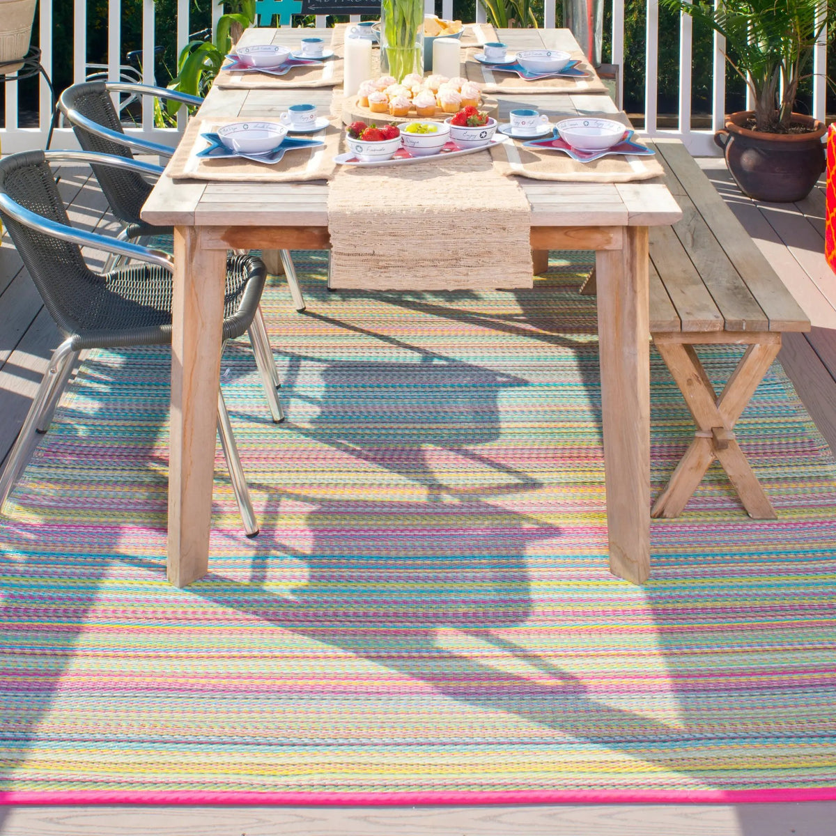 Cancun - Candy Outdoor Rug for Patio, installed in a room