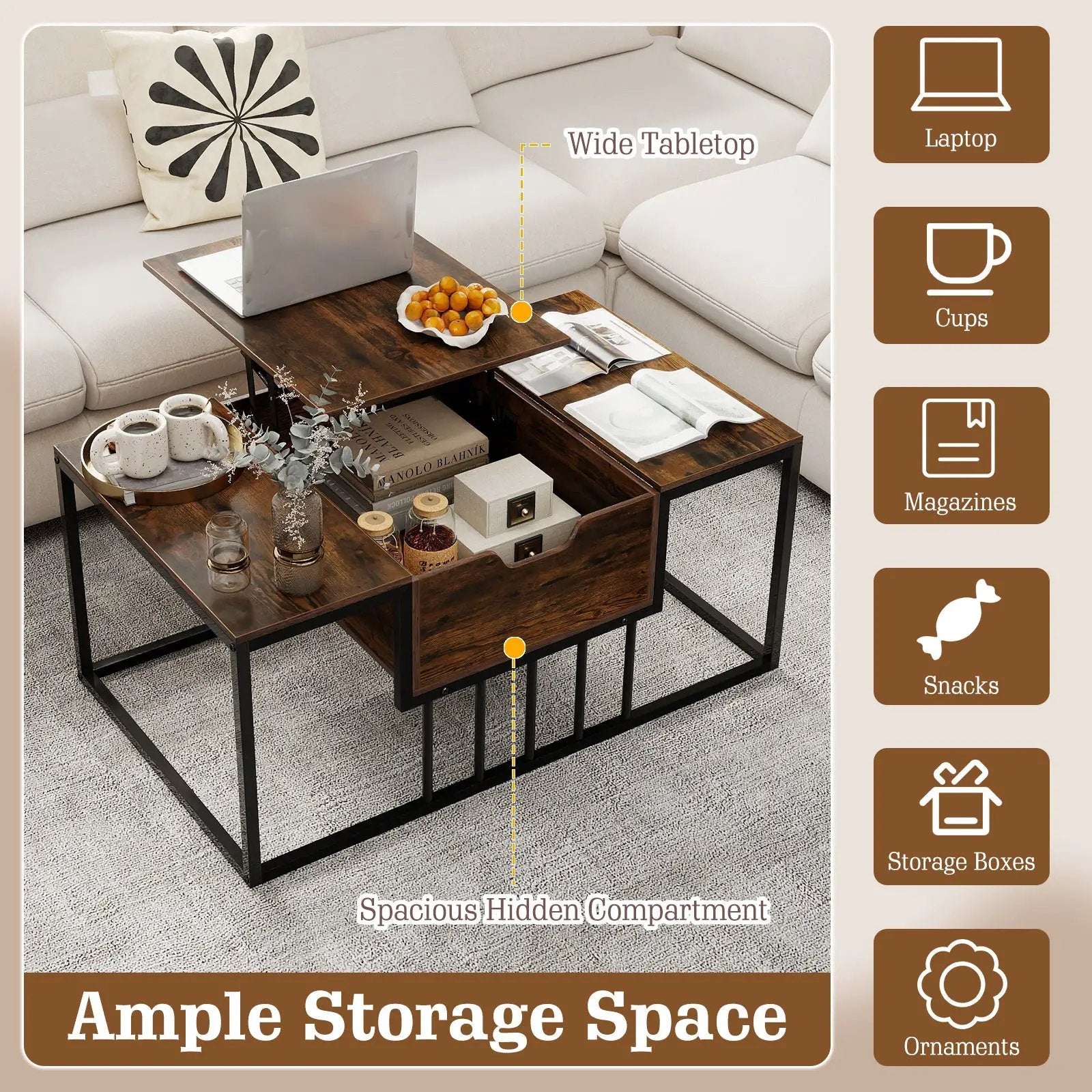 Lift Top Coffee Table Modern Center Table with Hidden Storage Compartment by DirectDeals