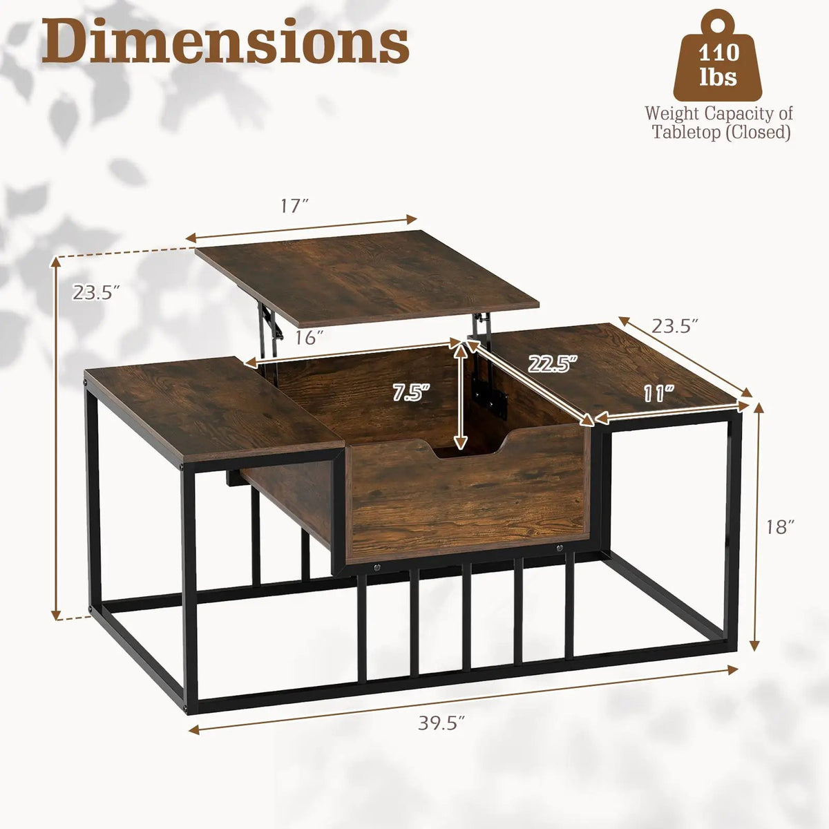Lift Top Coffee Table Modern Center Table with Hidden Storage Compartment, photo 9 of 16