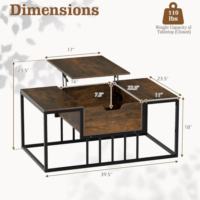 Lift Top Coffee Table Modern Center Table with Hidden Storage Compartment by DirectDeals