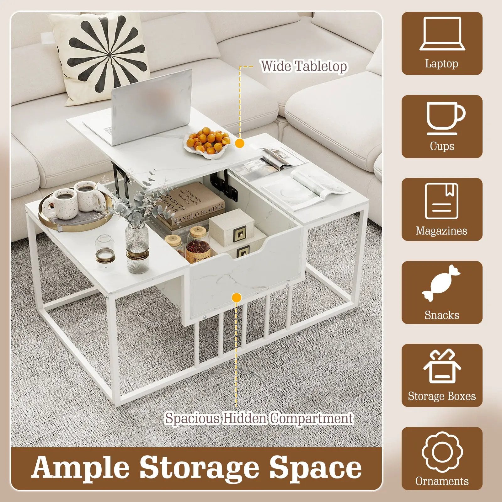Lift Top Coffee Table Modern Center Table with Hidden Storage Compartment by DirectDeals