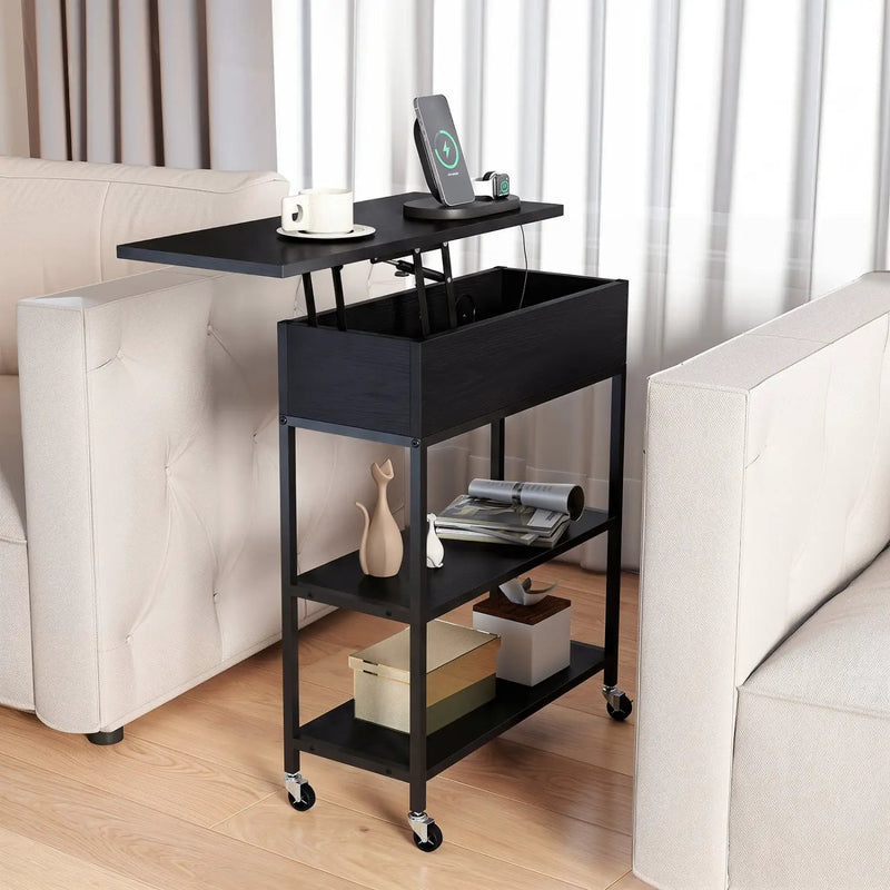 Lift Top Side Table with Charging Station and Wheels by DirectDeals