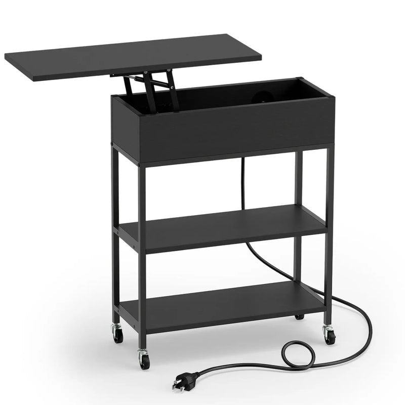 Lift Top Side Table with Charging Station and Wheels by DirectDeals