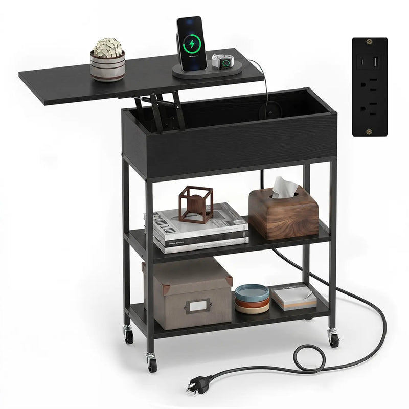 Lift Top Side Table with Charging Station and Wheels by DirectDeals