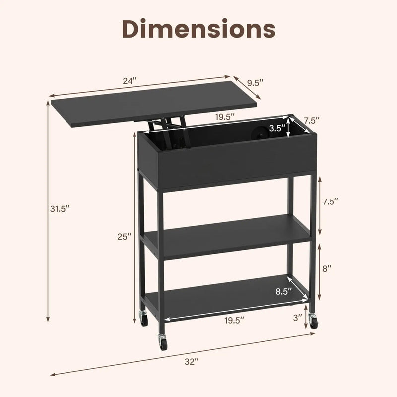 Lift Top Side Table with Charging Station and Wheels by DirectDeals