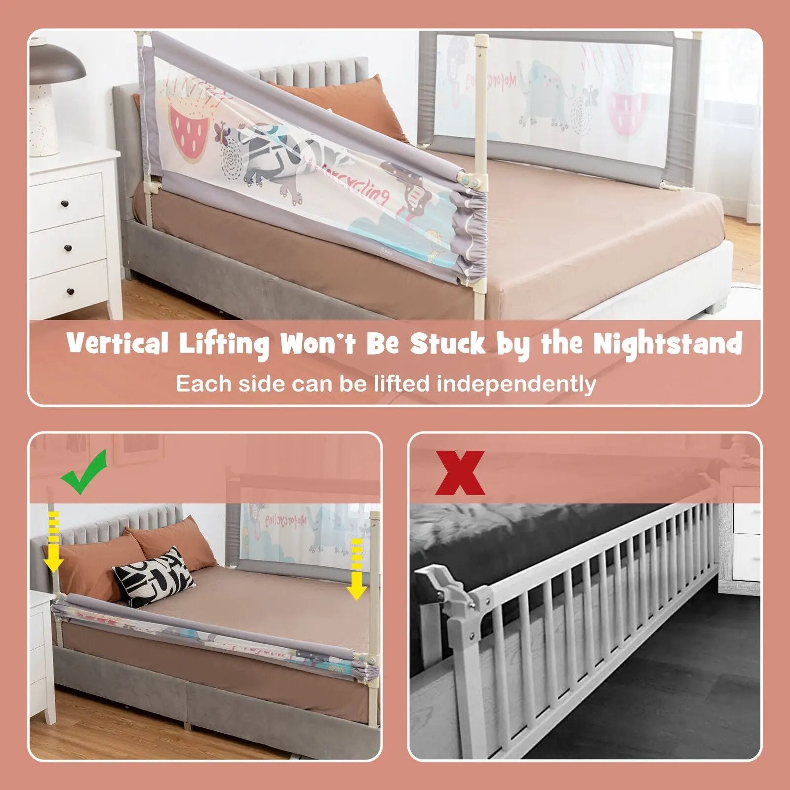 69 Inch Toddlers Vertical Lifting Baby Bedrail Guard with Lock by DirectDeals