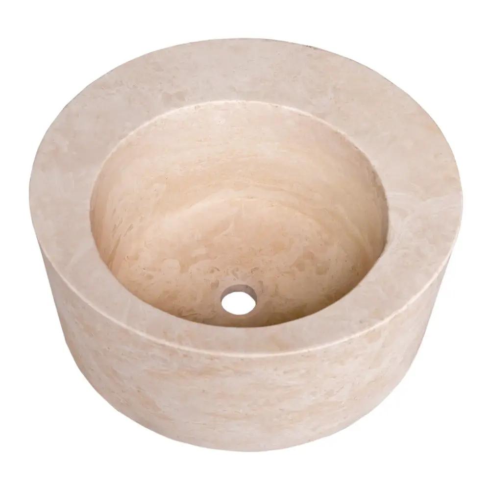 Natural Stone Light Beige Travertine Handcrafted Round Vessel Sink Honed 18 Inch by GobekDesign
