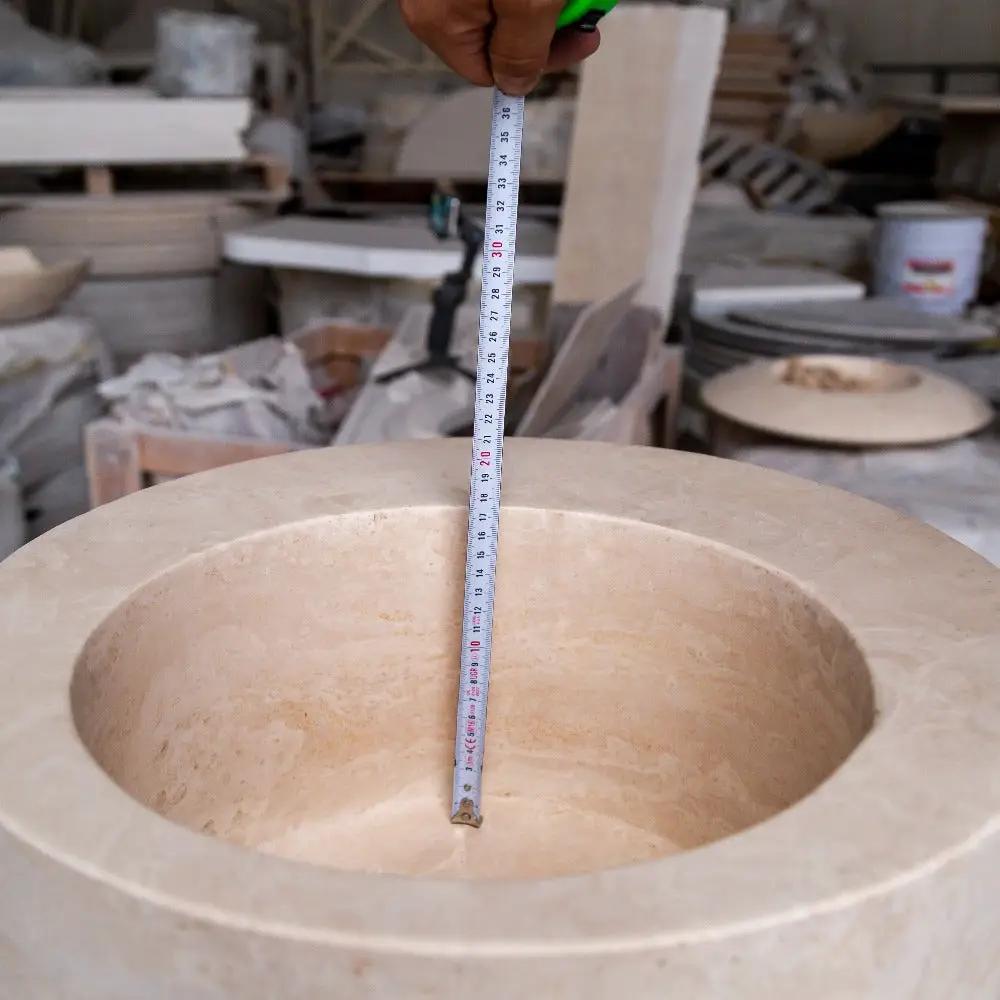 Natural Stone Light Beige Travertine Handcrafted Round Vessel Sink Honed 18 Inch by GobekDesign