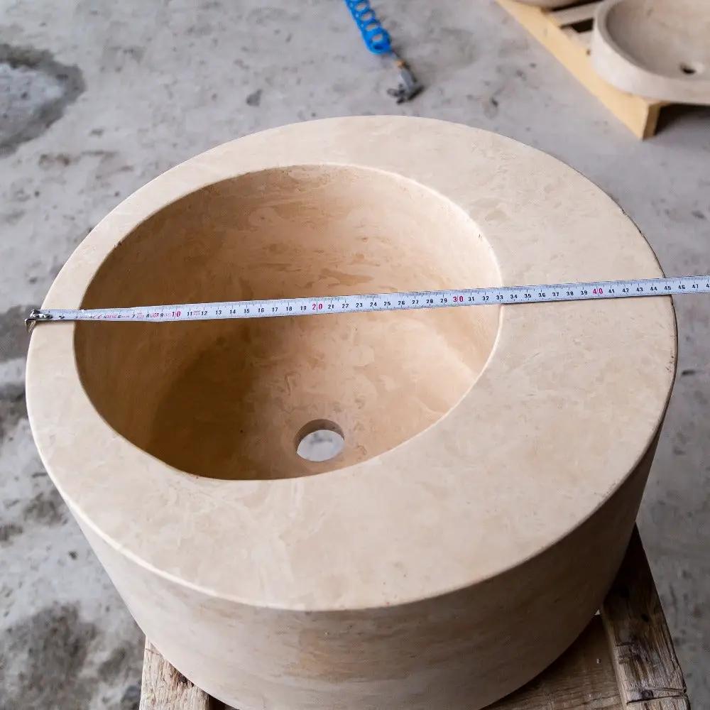 Natural Stone Light Beige Travertine Handcrafted Round Vessel Sink Honed 18 Inch by GobekDesign