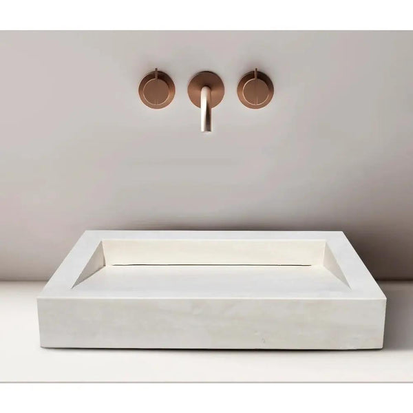 Limestone Rectangular Hidden Drain Vessel Sink - Honed 18x21