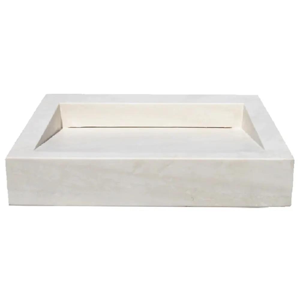 Limestone Rectangular Hidden Drain Vessel Sink - Honed 18x21 by GobekDesign
