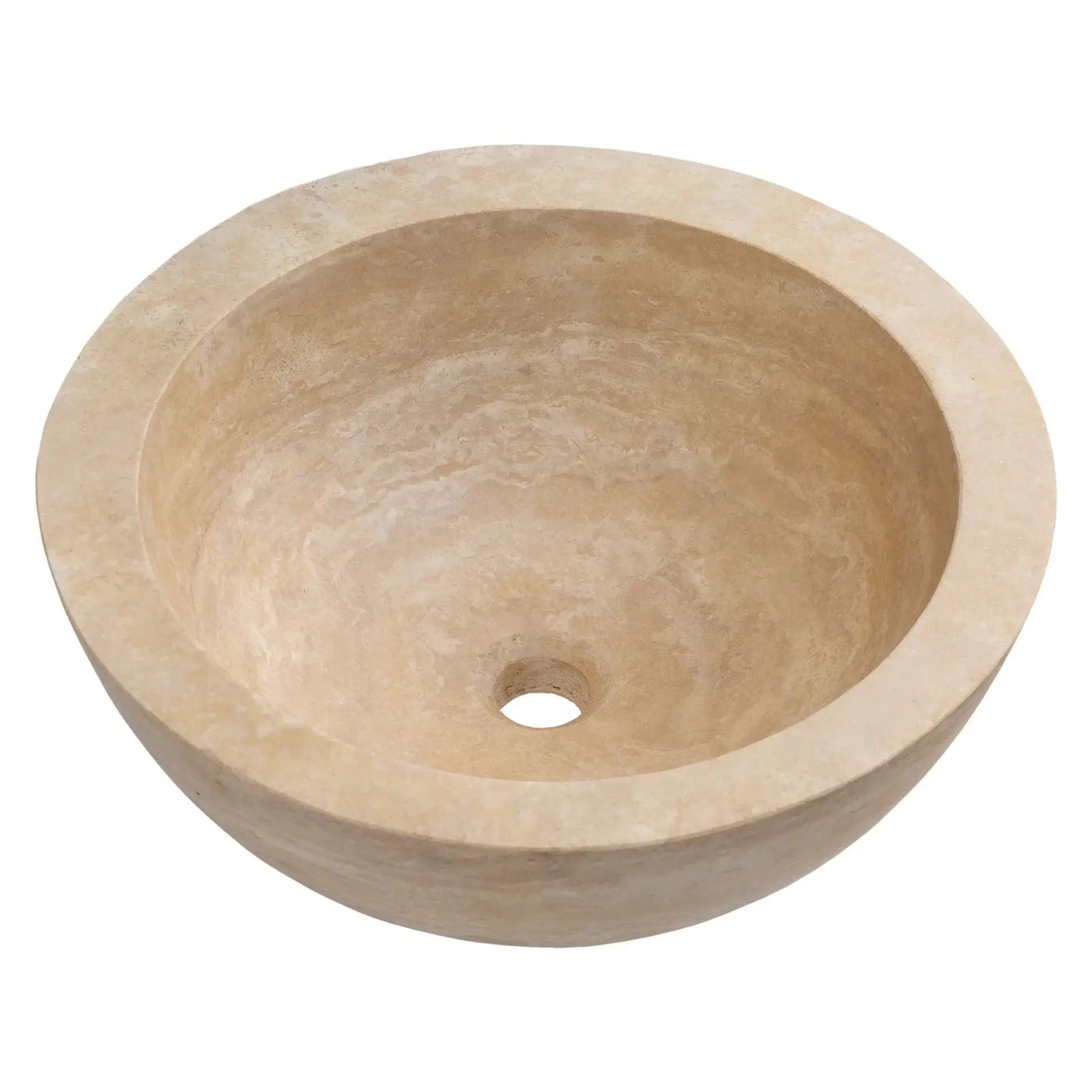 Light Beige Travertine Sloped Bathroom Vessel Sink - Honed Finish 16 Inch Diameter by GobekDesign