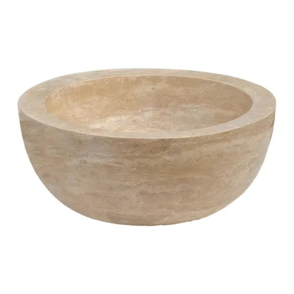 Light Beige Travertine Sloped Bathroom Vessel Sink - Honed Finish 16 Inch Diameter by GobekDesign