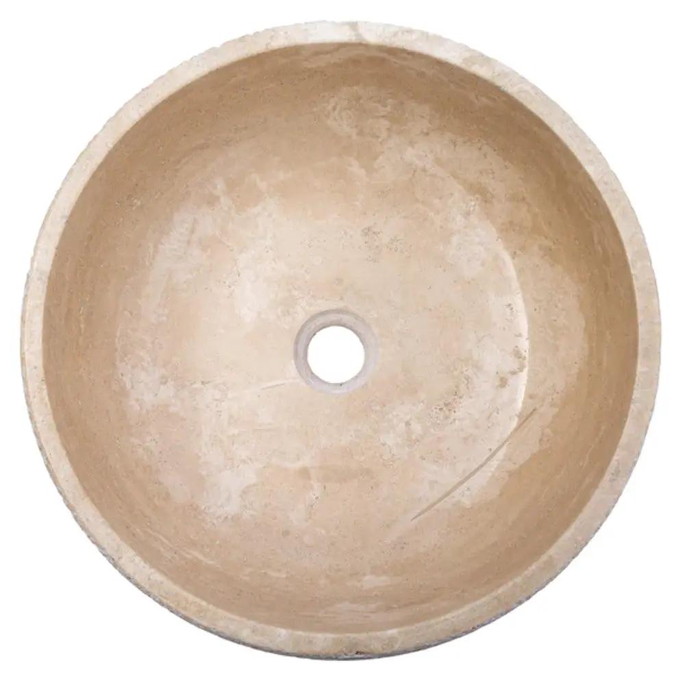 Light Beige Travertine Vessel Bathroom Sink - Polished 16 Inch by GobekDesign