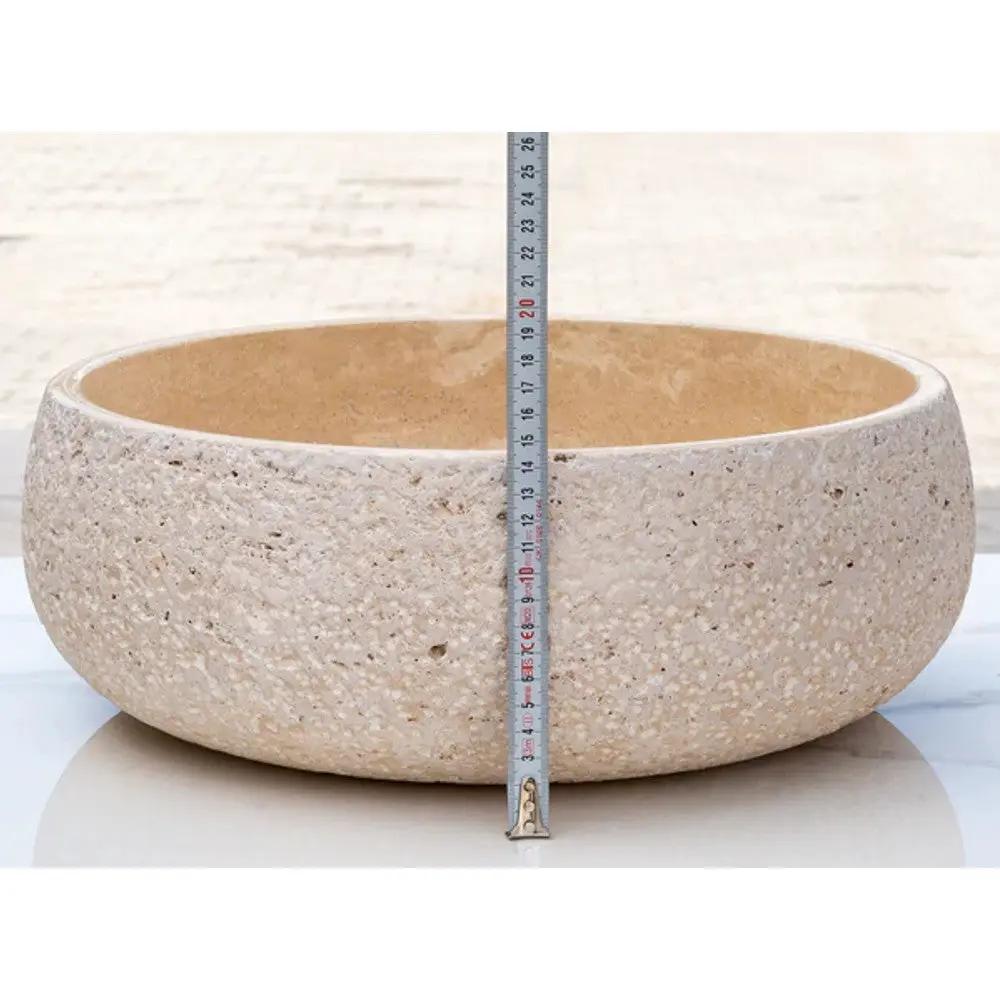 Light Beige Travertine Vessel Bathroom Sink - Polished 16 Inch by GobekDesign