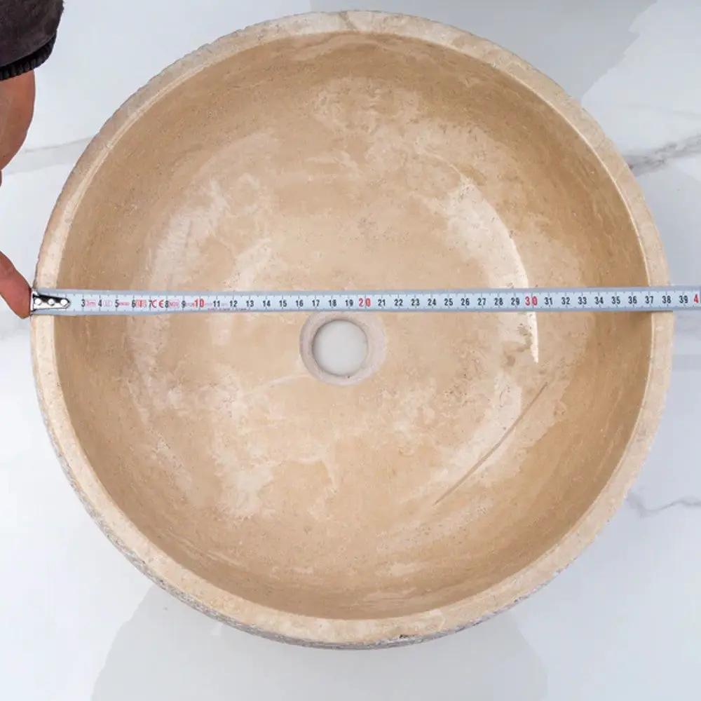 Light Beige Travertine Vessel Bathroom Sink - Polished 16 Inch by GobekDesign