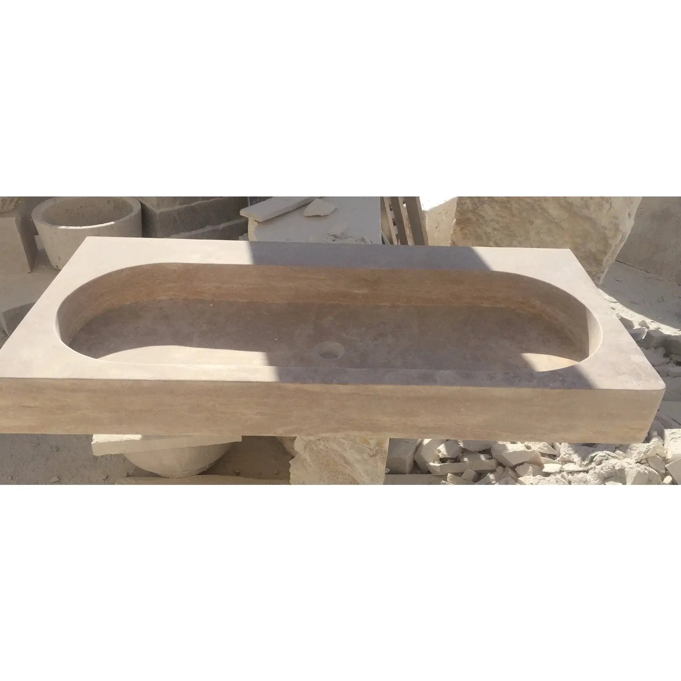 Light Travertine Natural Stone Rectangular Bathroom Vessel Sink 48 x 22 Inches by GobekDesign