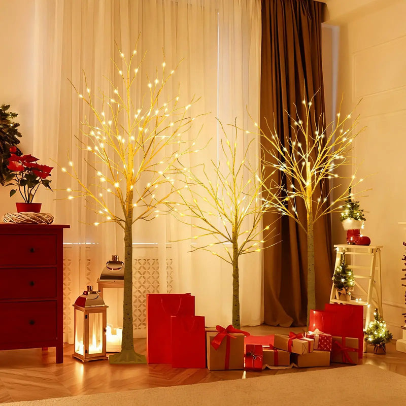 Lighted Birch Tree Set of 3 with 4/5/6 FT Pre-Lit Artificial Christmas Tree for Holiday Party by DirectDeals
