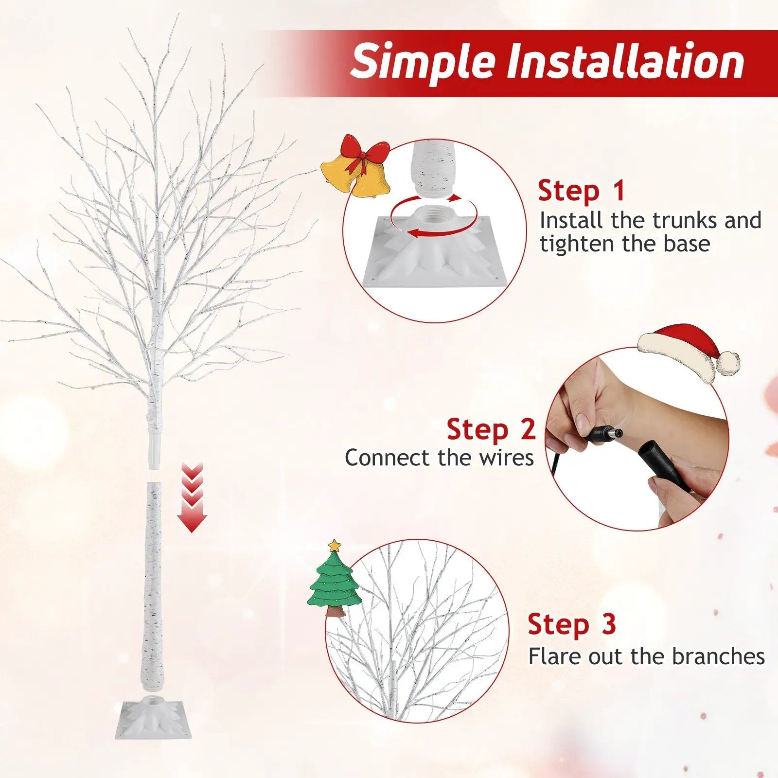 Lighted Birch Tree Set of 3 with 4/5/6 FT Pre-Lit Artificial Christmas Tree for Holiday Party by DirectDeals