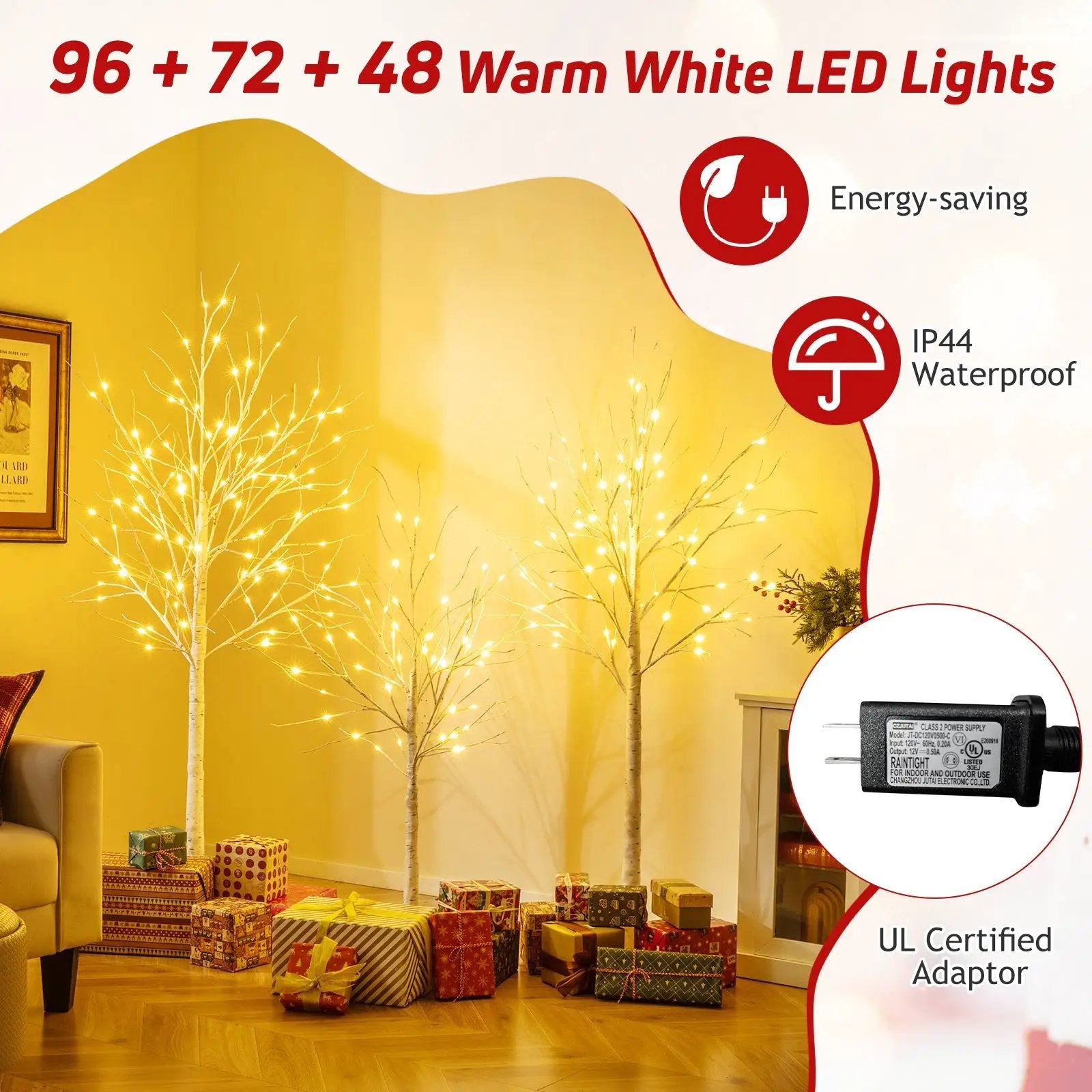 Lighted Birch Tree Set of 3 with 4/5/6 FT Pre-Lit Artificial Christmas Tree for Holiday Party by DirectDeals