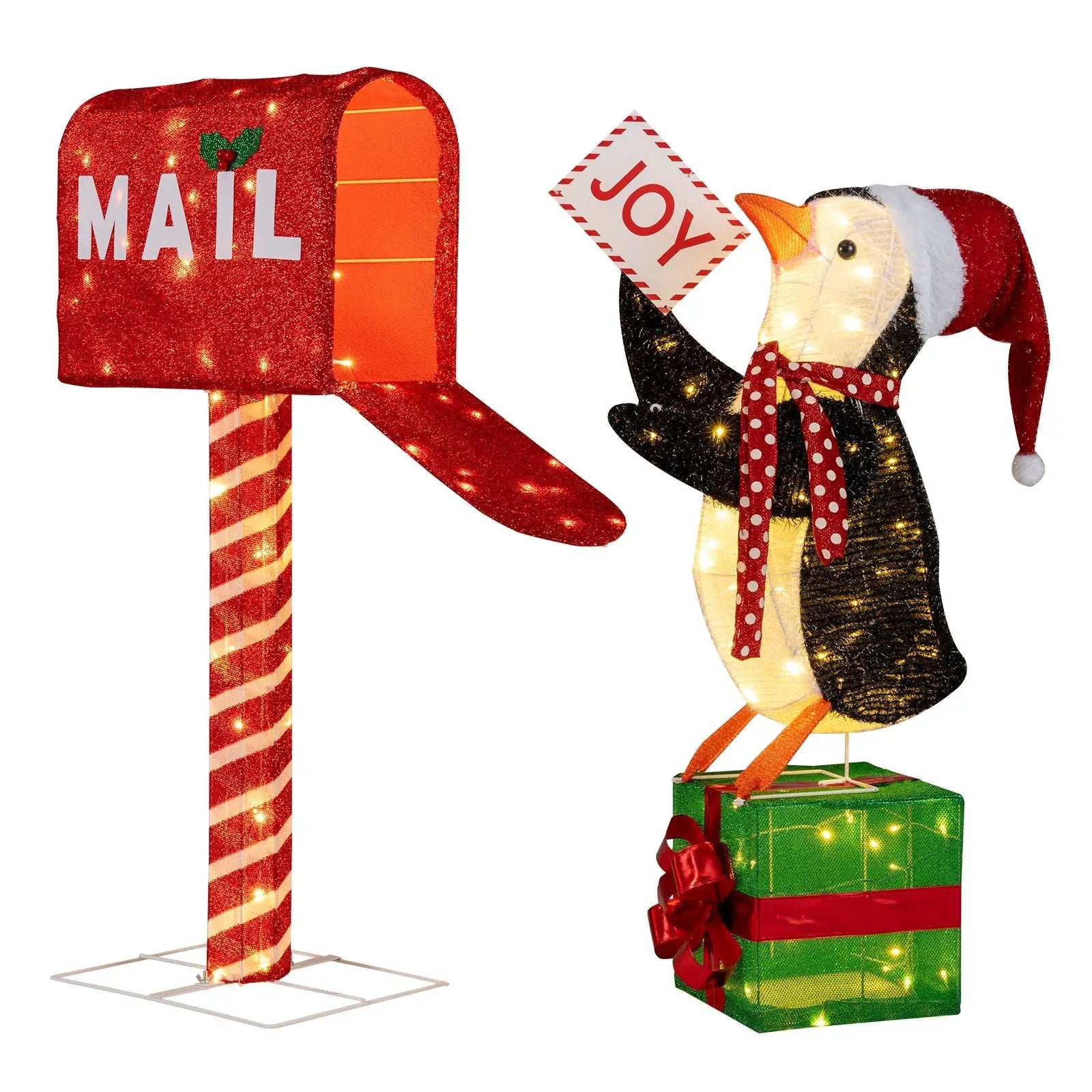 Lighted Christmas Decoration Mailbox and Penguin 3D Pre-Lit Xmas Holiday Decoration by DirectDeals
