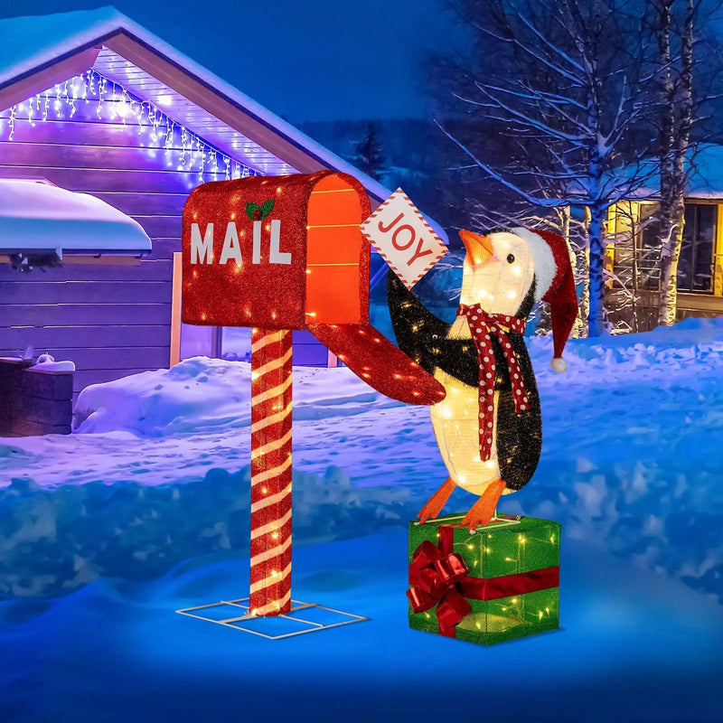 Lighted Christmas Decoration Mailbox and Penguin 3D Pre-Lit Xmas Holiday Decoration by DirectDeals