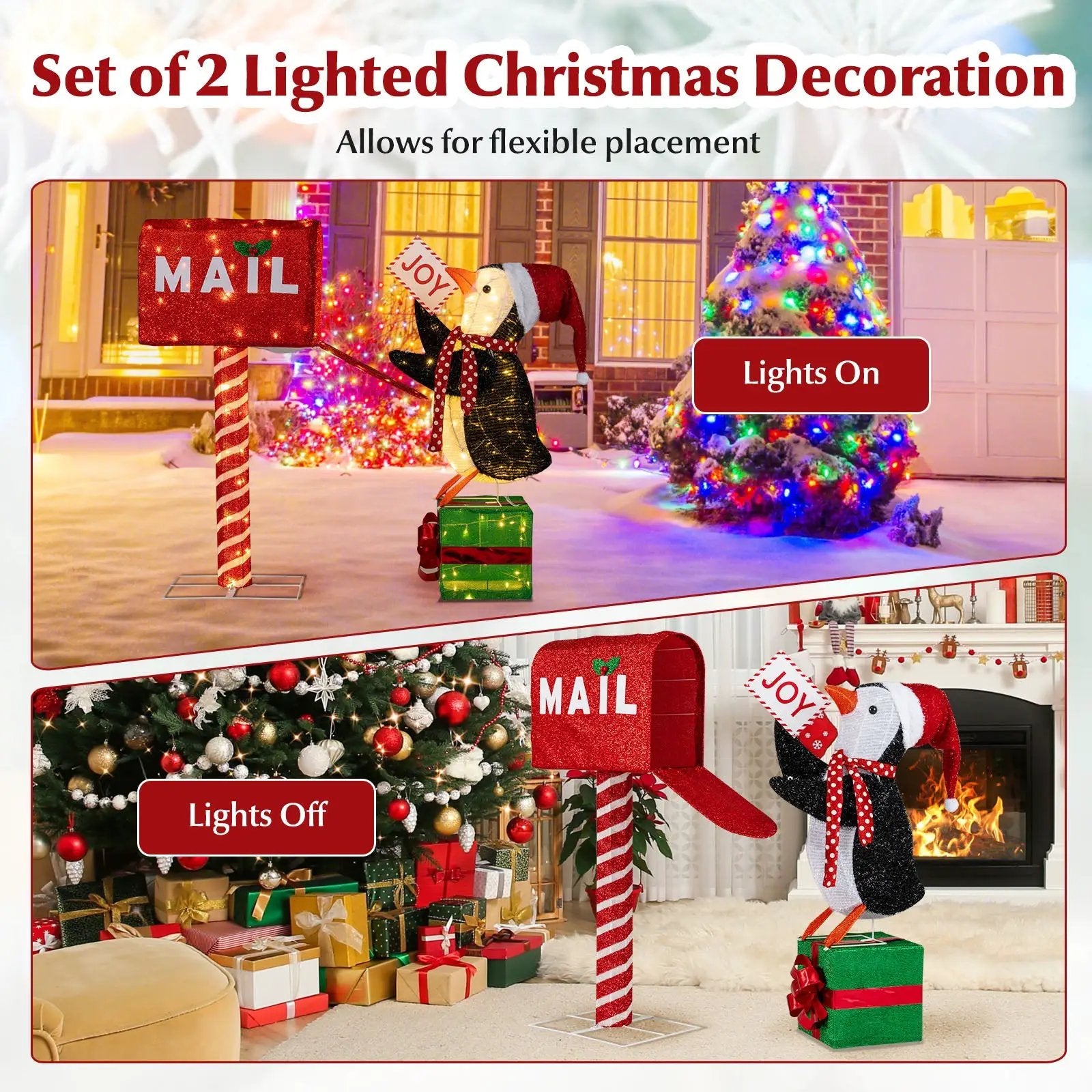 Lighted Christmas Decoration Mailbox and Penguin 3D Pre-Lit Xmas Holiday Decoration by DirectDeals