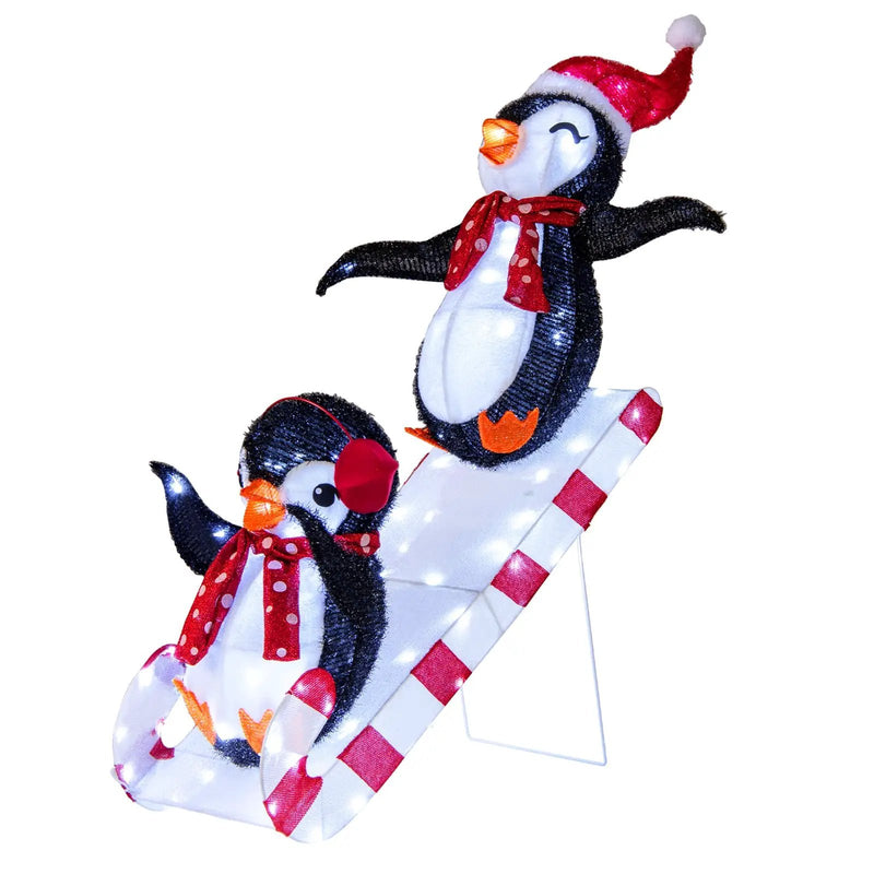 Lighted Christmas Decoration Penguins 3D Pre-Lit Penguins Slide with 170 LED Lights by DirectDeals