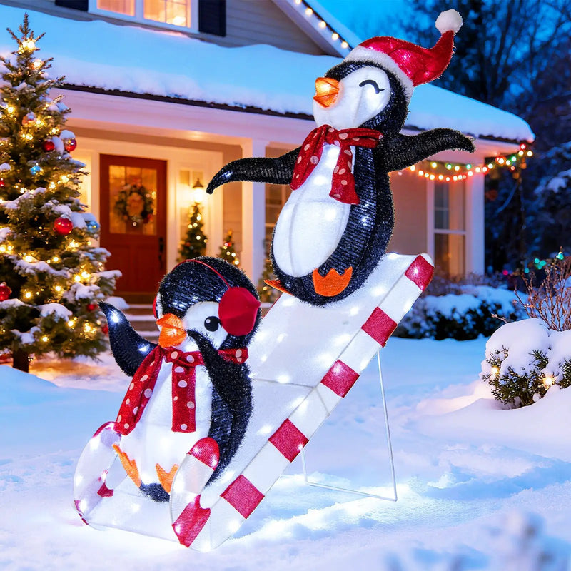 Lighted Christmas Decoration Penguins 3D Pre-Lit Penguins Slide with 170 LED Lights by DirectDeals
