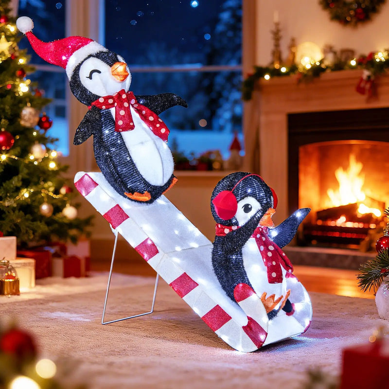 Lighted Christmas Decoration Penguins 3D Pre-Lit Penguins Slide with 170 LED Lights by DirectDeals