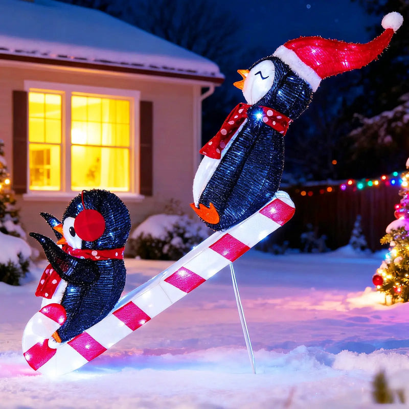 Lighted Christmas Decoration Penguins 3D Pre-Lit Penguins Slide with 170 LED Lights by DirectDeals