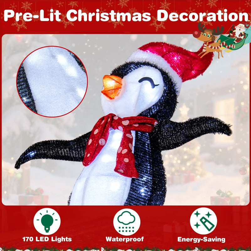 Lighted Christmas Decoration Penguins 3D Pre-Lit Penguins Slide with 170 LED Lights by DirectDeals