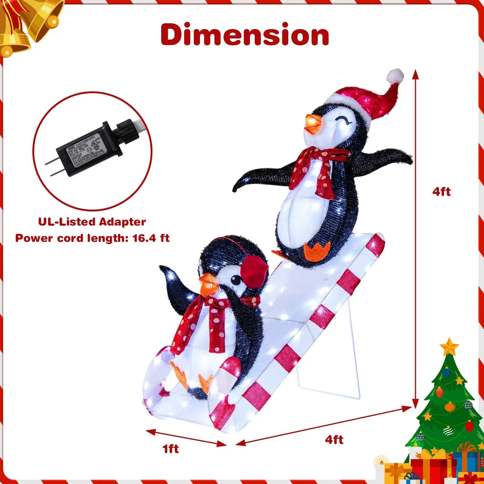 Lighted Christmas Decoration Penguins 3D Pre-Lit Penguins Slide with 170 LED Lights by DirectDeals
