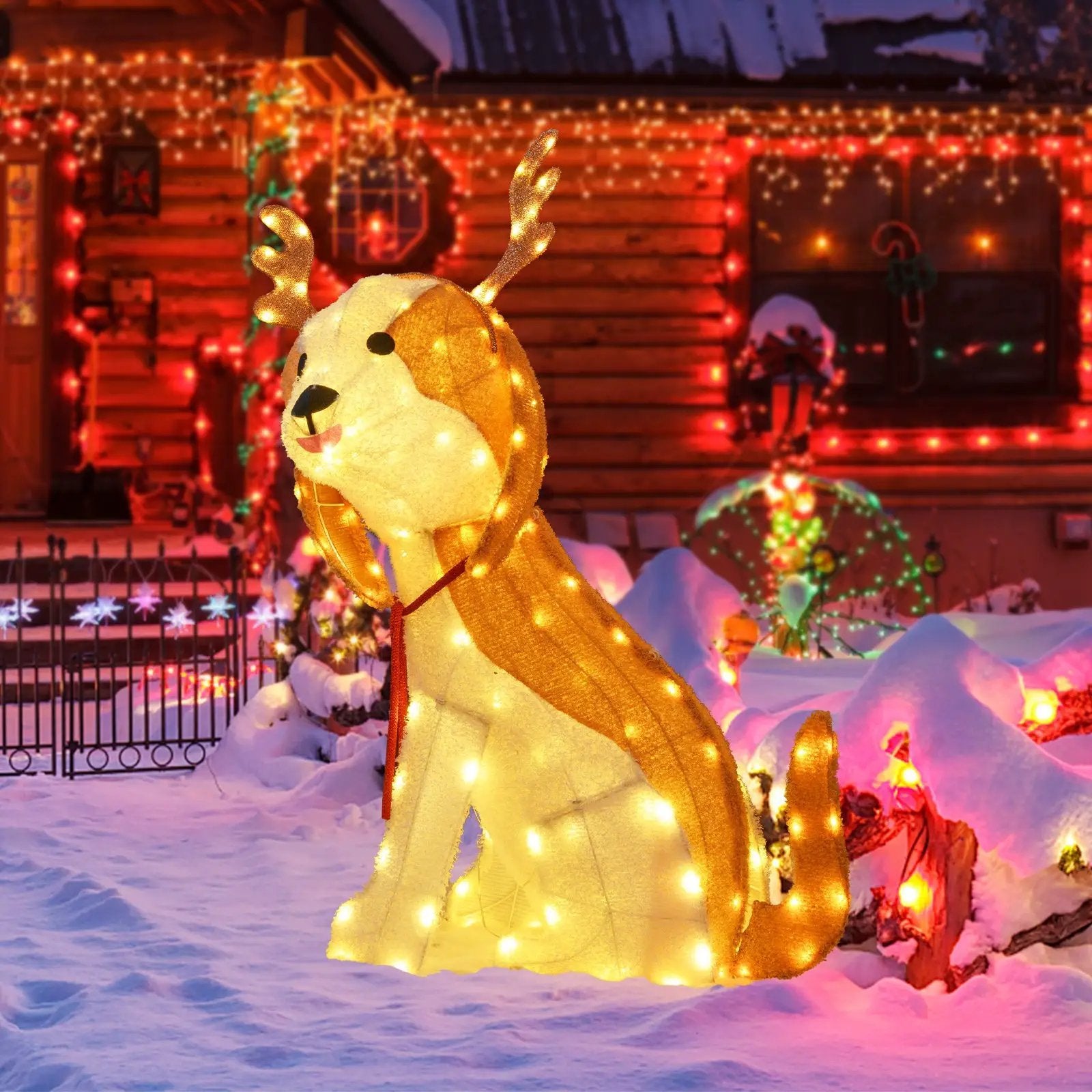 Lighted Christmas Dog with LED Lights Ground Stakes and Cable Tiers by DirectDeals
