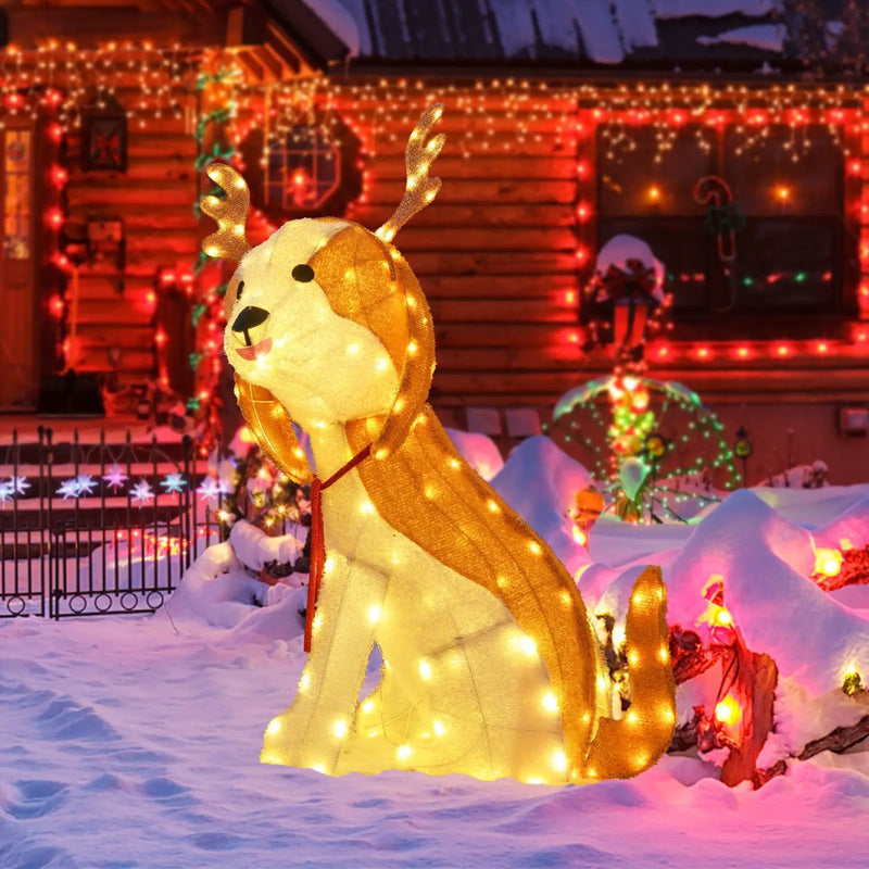Lighted Christmas Dog with LED Lights Ground Stakes and Cable Tiers by DirectDeals