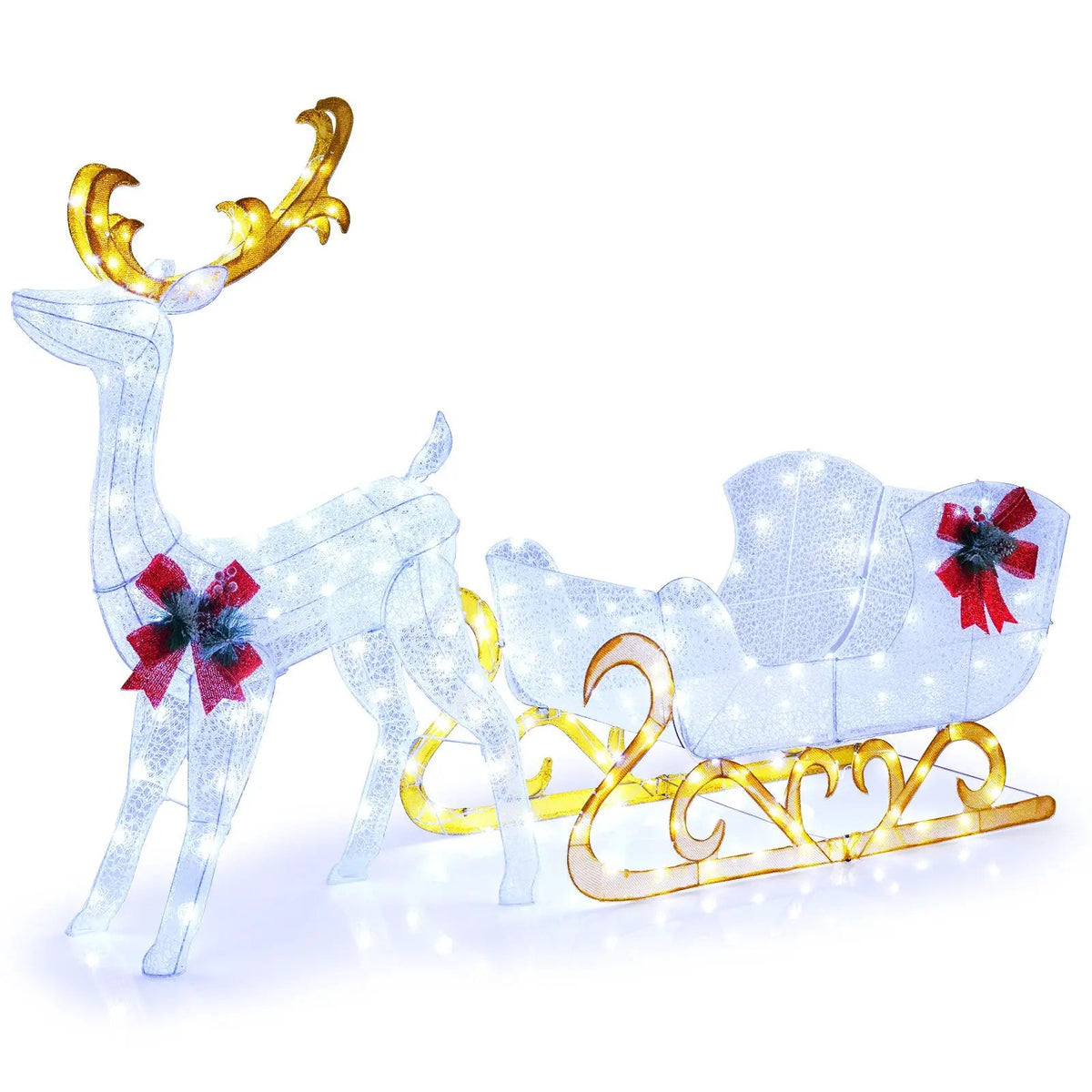 6 Feet Christmas Lighted Reindeer and Santa's Sleigh Decoration with 4 Stakes, photo 15 of 16