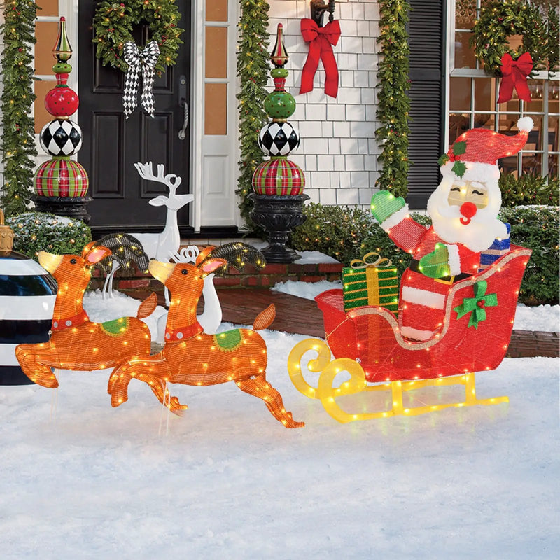 Lighted Christmas Santa on Sleigh with Reindeer and LED Lights by DirectDeals