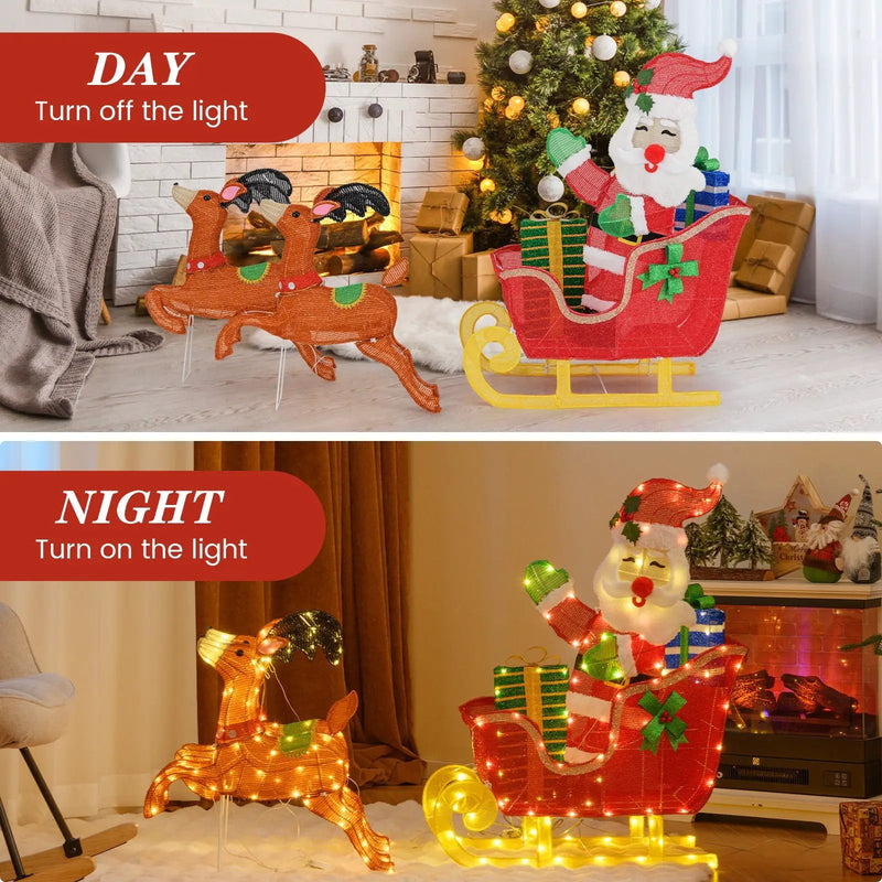 Lighted Christmas Santa on Sleigh with Reindeer and LED Lights by DirectDeals