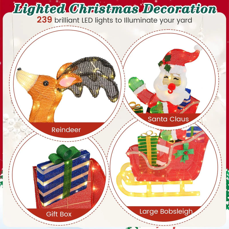 Lighted Christmas Santa on Sleigh with Reindeer and LED Lights by DirectDeals