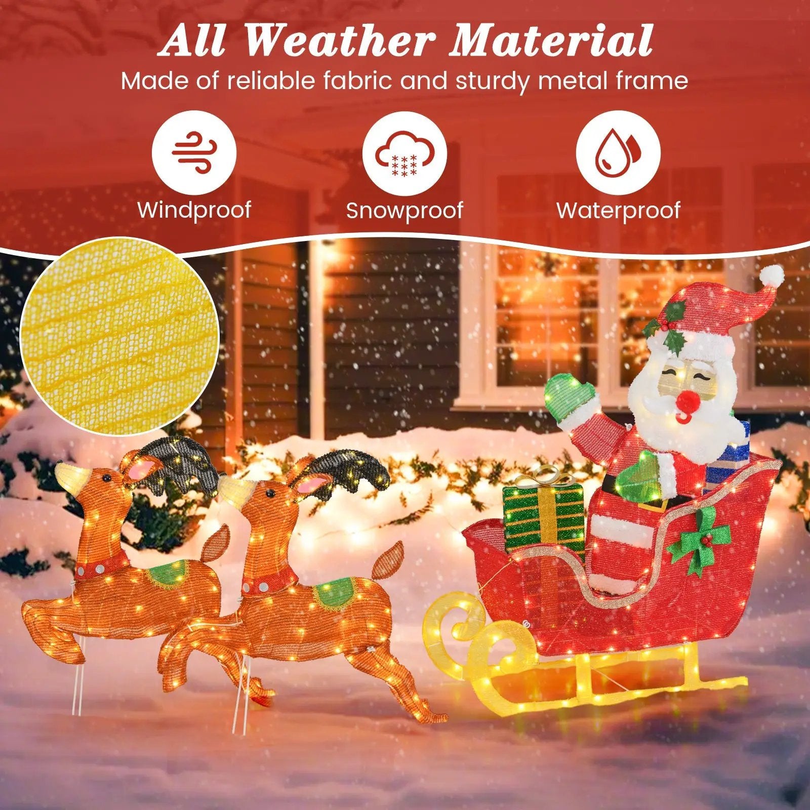 Lighted Christmas Santa on Sleigh with Reindeer and LED Lights by DirectDeals