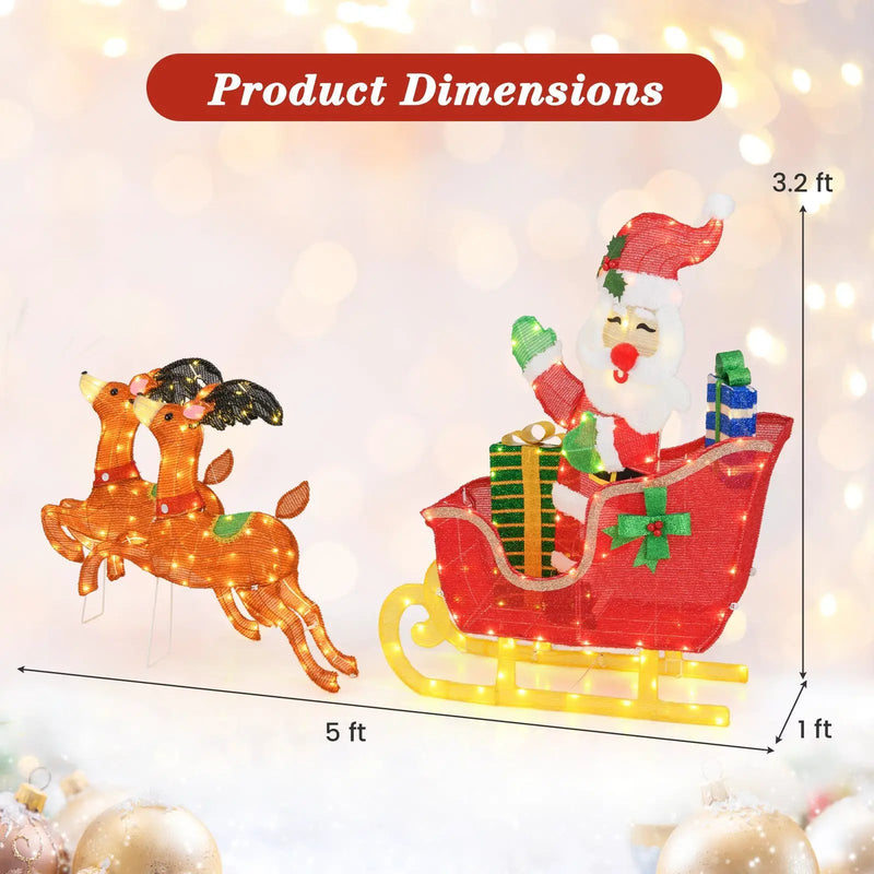 Lighted Christmas Santa on Sleigh with Reindeer and LED Lights by DirectDeals