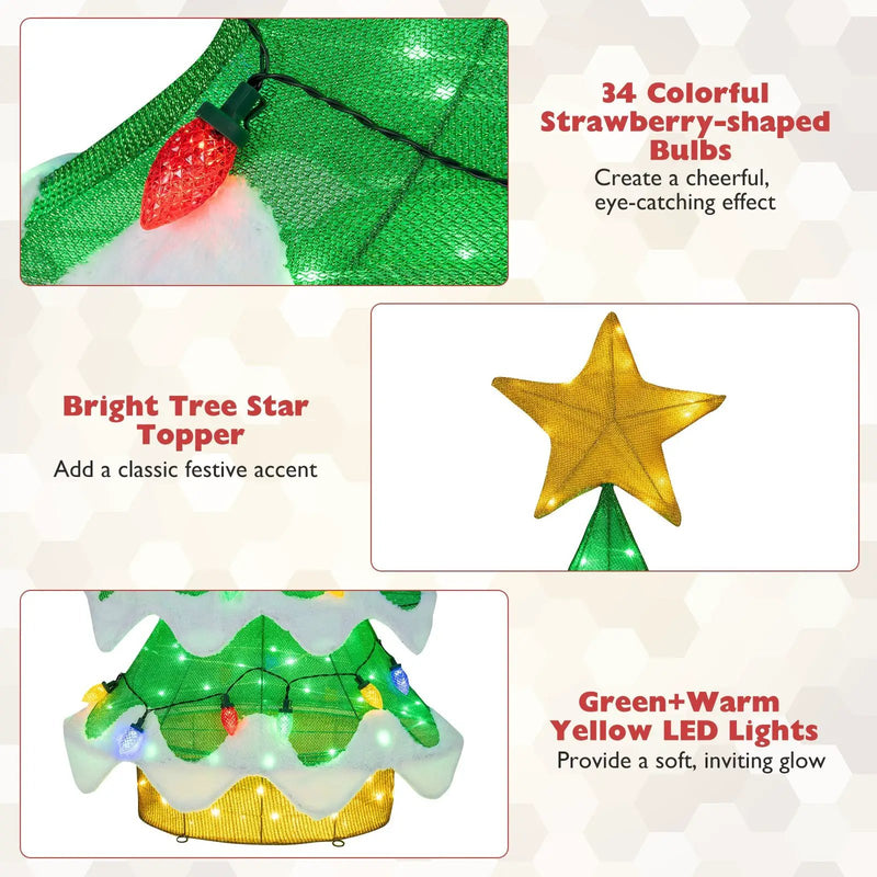 Lighted Christmas Tree Outdoor Indoor 3D Mesh Tree with 34 Colorful Strawberry Bulbs-M by DirectDeals