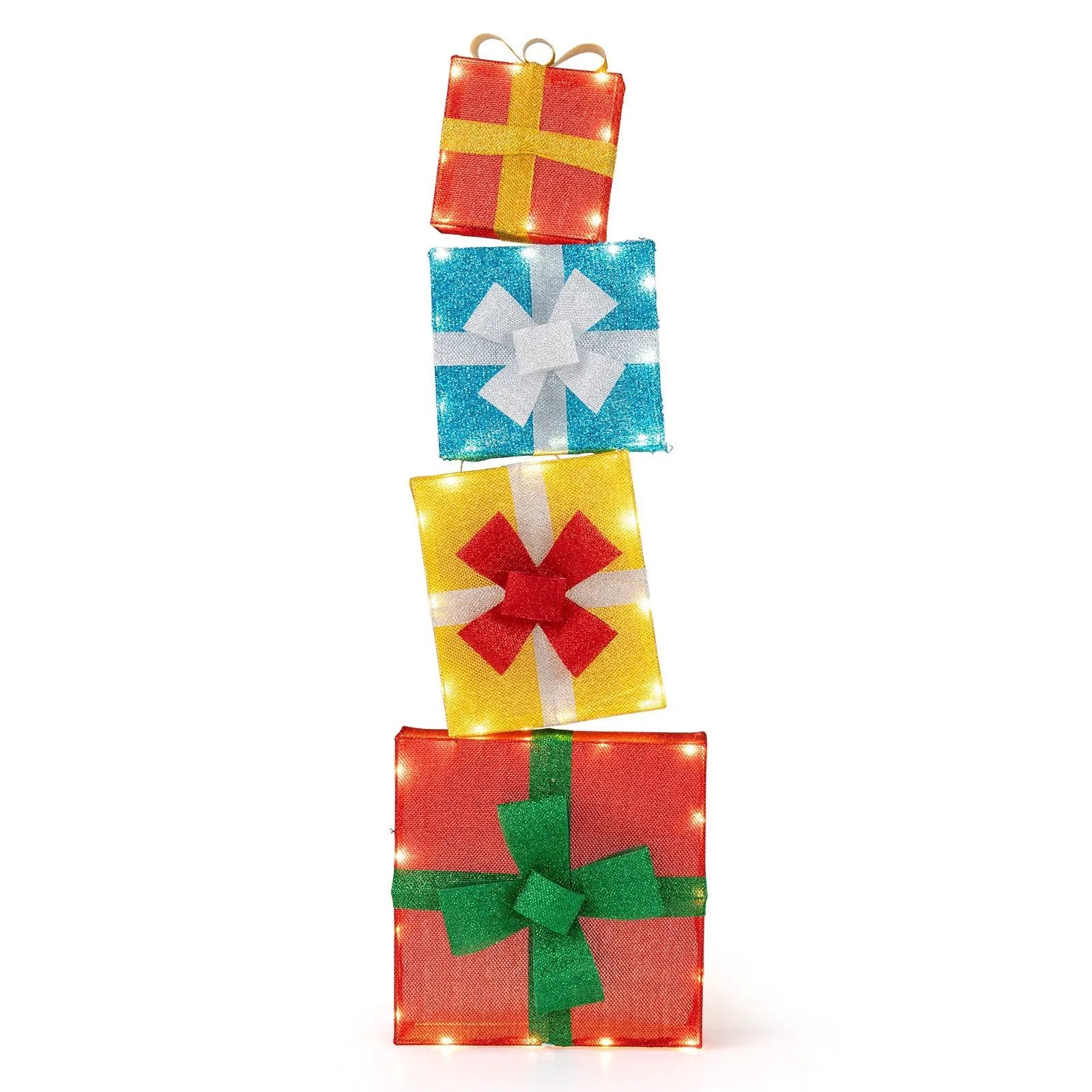 Lighted Gift Boxes Christmas Decoration 2D Set of 4 Pre-Lit Stacked Xmas Gift Boxes by DirectDeals