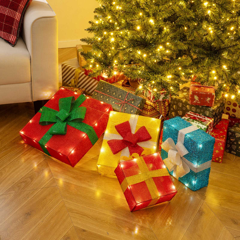 Lighted Gift Boxes Christmas Decoration 2D Set of 4 Pre-Lit Stacked Xmas Gift Boxes by DirectDeals